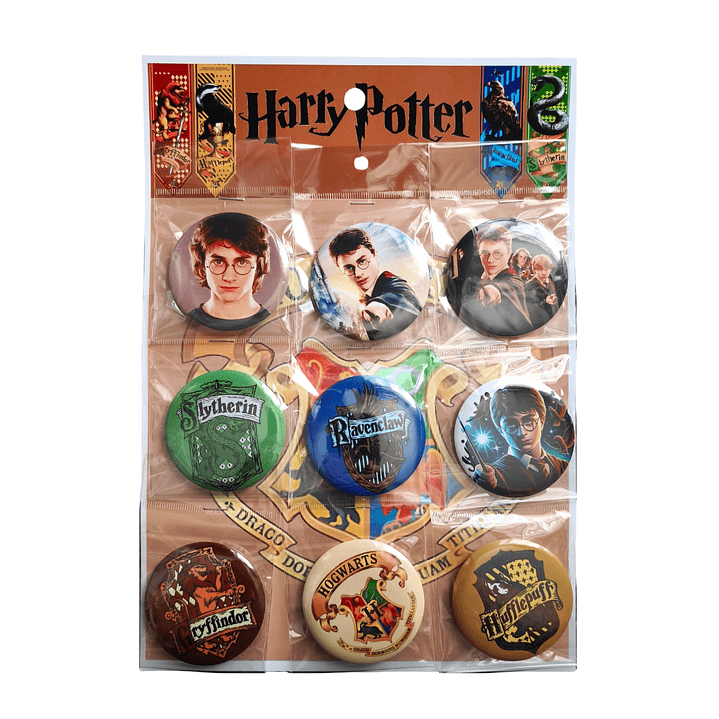 Set 9 Chapitas (Broches) de 6 cm Diseño Harry Potter 1