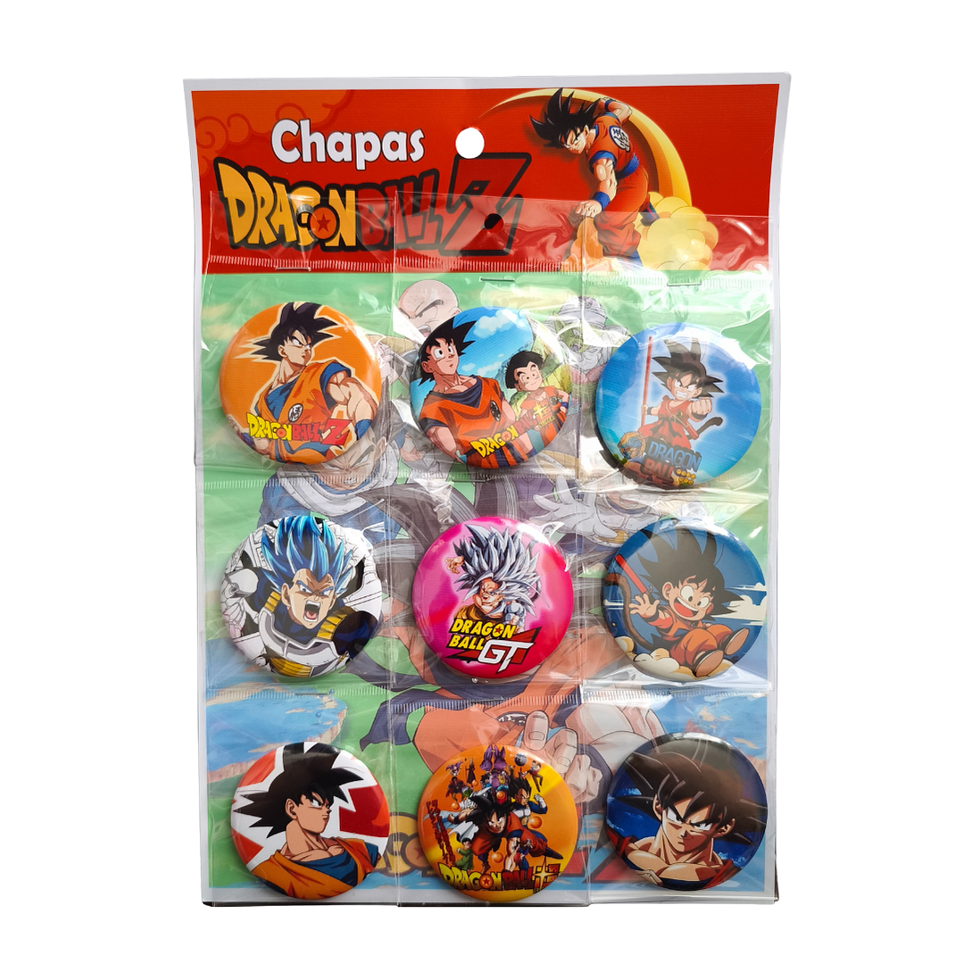 Set 9 Chapitas (Broches) de 6 cm Diseño Dragon Ball Anime 1