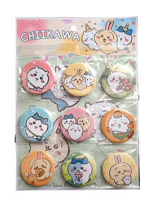 Set 9 Chapitas (Broches) de 6 cm Diseño Chiikawa
