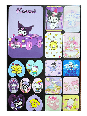 Set 222 Stickers Hello Kitty y Amigos Sanrio Kuromi Melody Kawaii Pegatinas