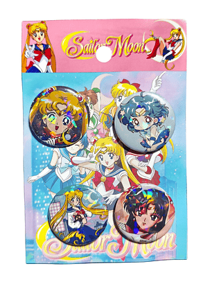 Set 4 Chapitas (Broches) de 3.5cm Sailor Moon Anime