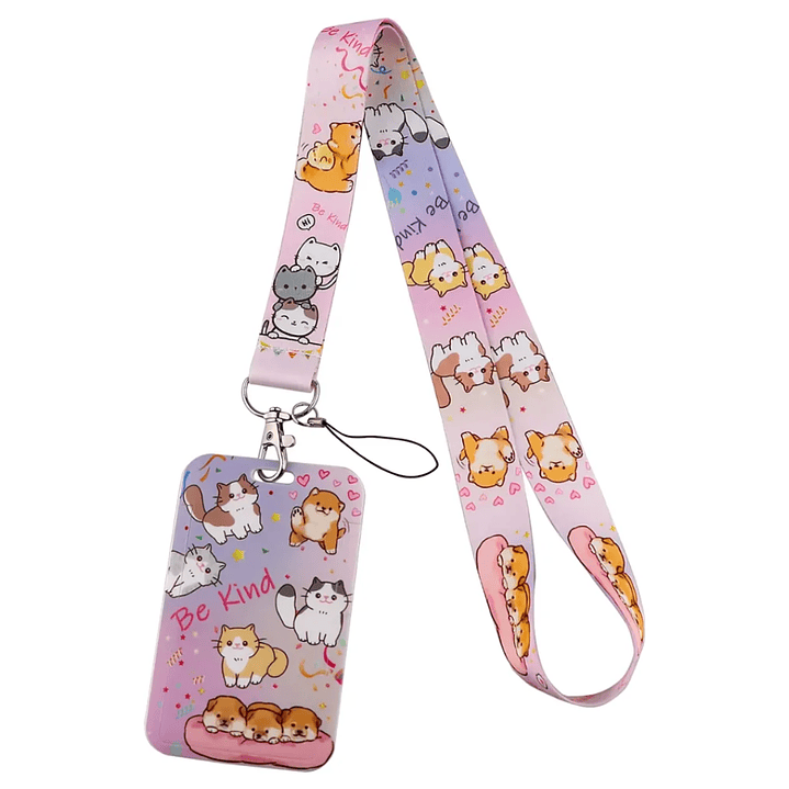 Portacredencial + Lanyard Gatitos & Perritos Animales Kawaii 1