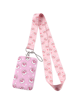 Portacredencial + Lanyard Huellitas Animales Kawaii