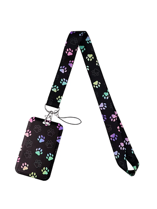 Portacredencial + Lanyard Huellitas Animales Kawaii