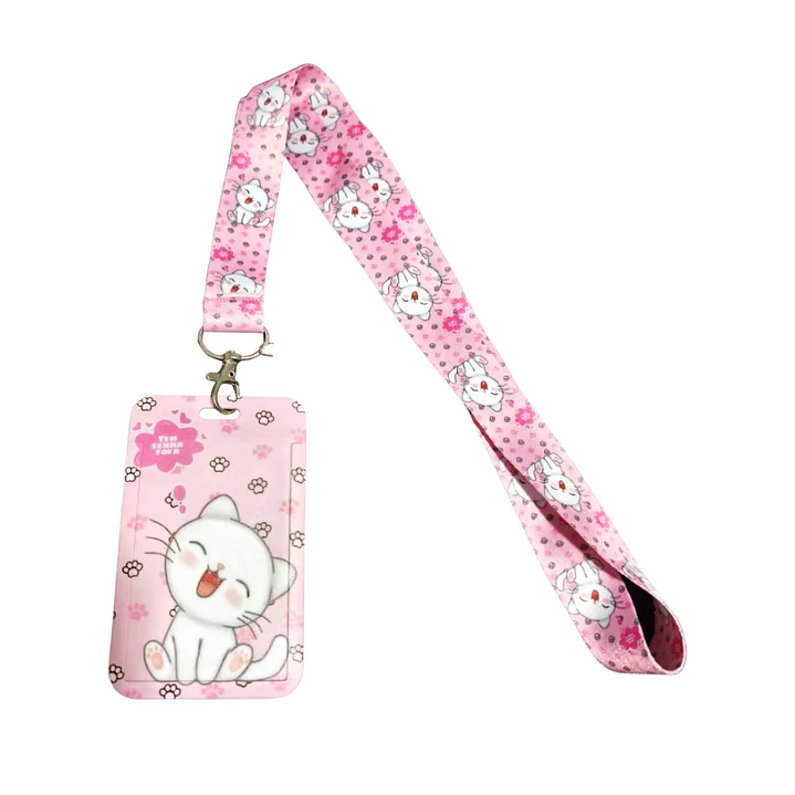 Portacredencial + Lanyard Gatitos Color Rosado Animales Kawaii 2