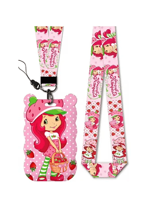 Portacredencial + Lanyard Frutillita Dibujo Animado Kawaii