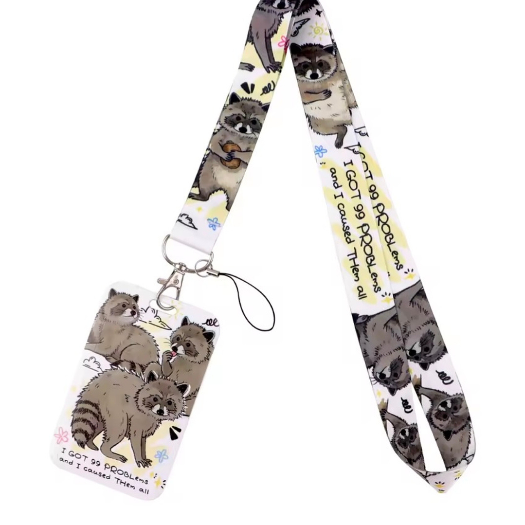 Portacredencial + Lanyard Diseño Mapache Animales 1