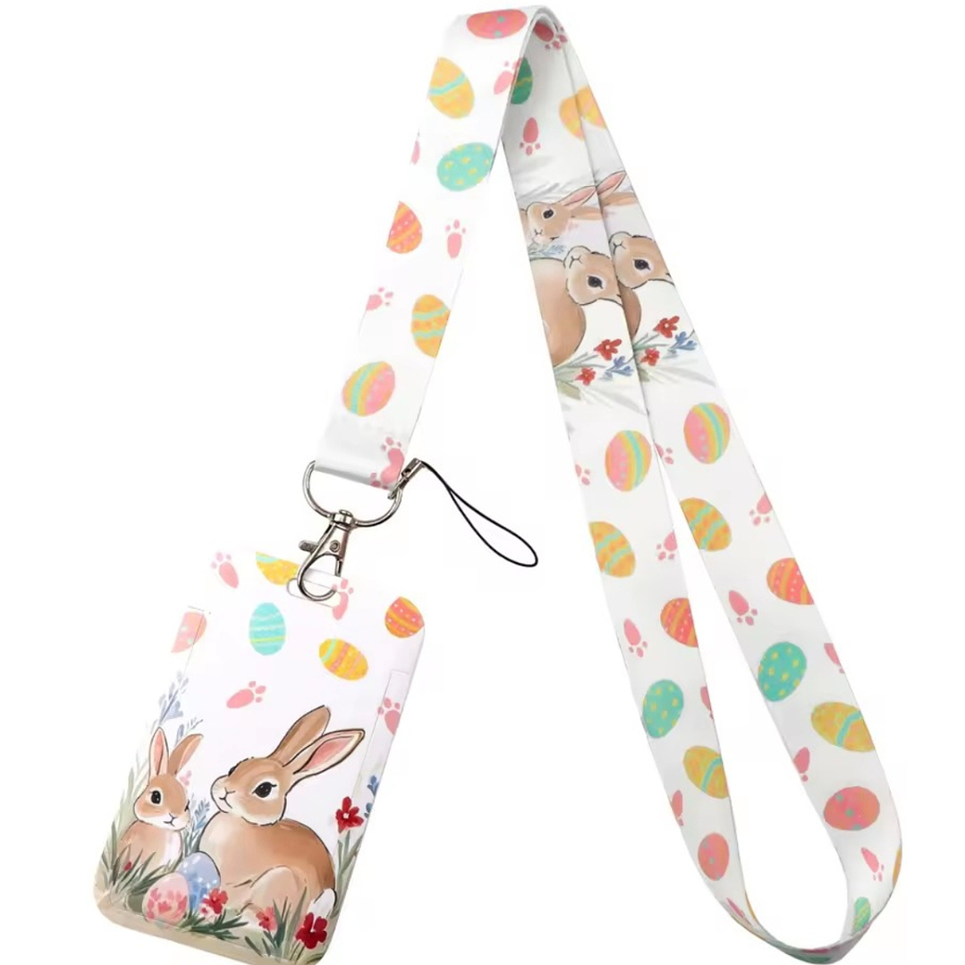 Portacredencial + Lanyard  Animales Conejitos Tiernos Kawaii 1