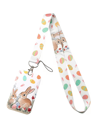 Portacredencial + Lanyard  Animales Conejitos Tiernos Kawaii