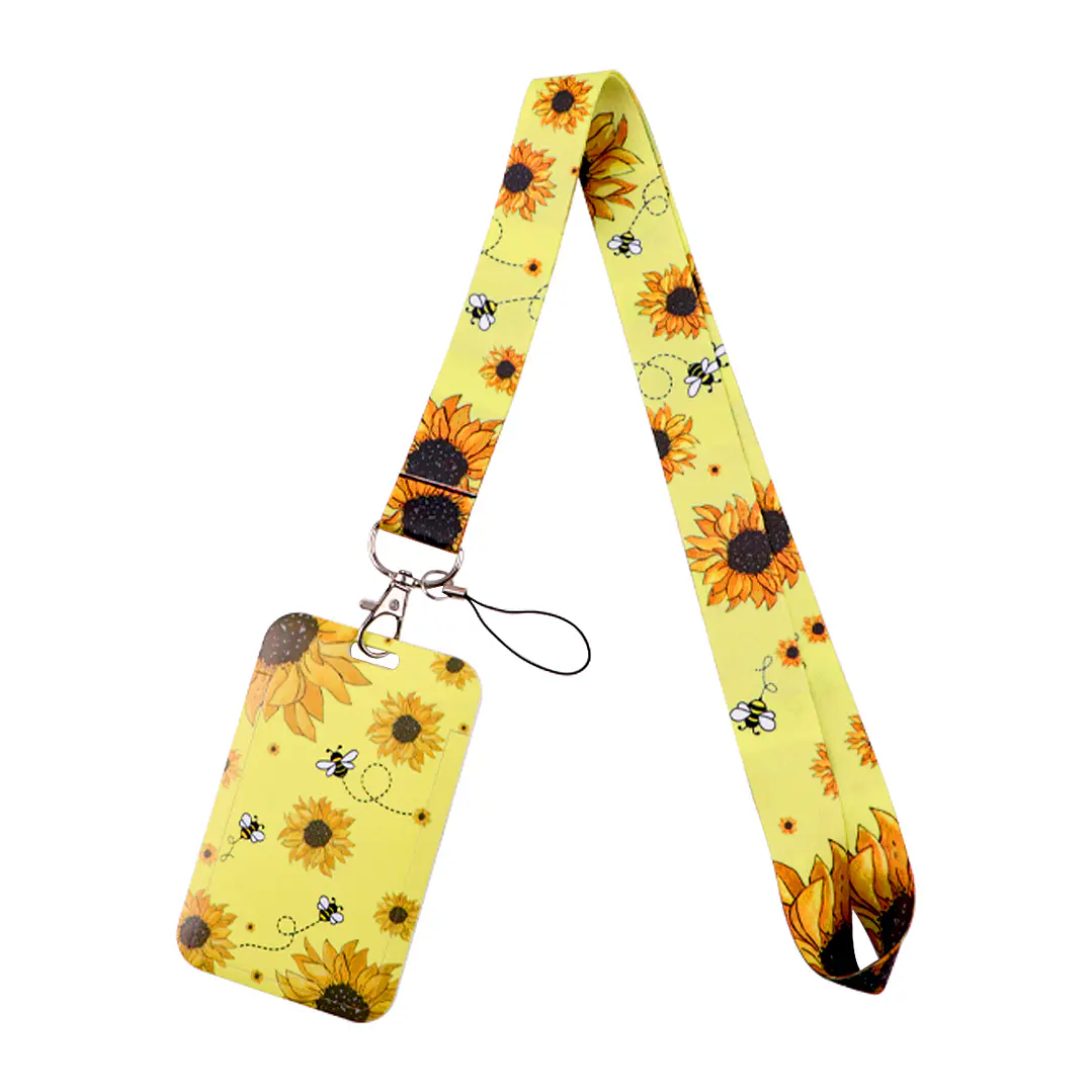 Portacredencial + Lanyard Diseño Flores Girasoles 1
