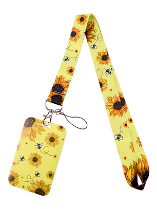 Portacredencial + Lanyard Diseño Flores Girasoles