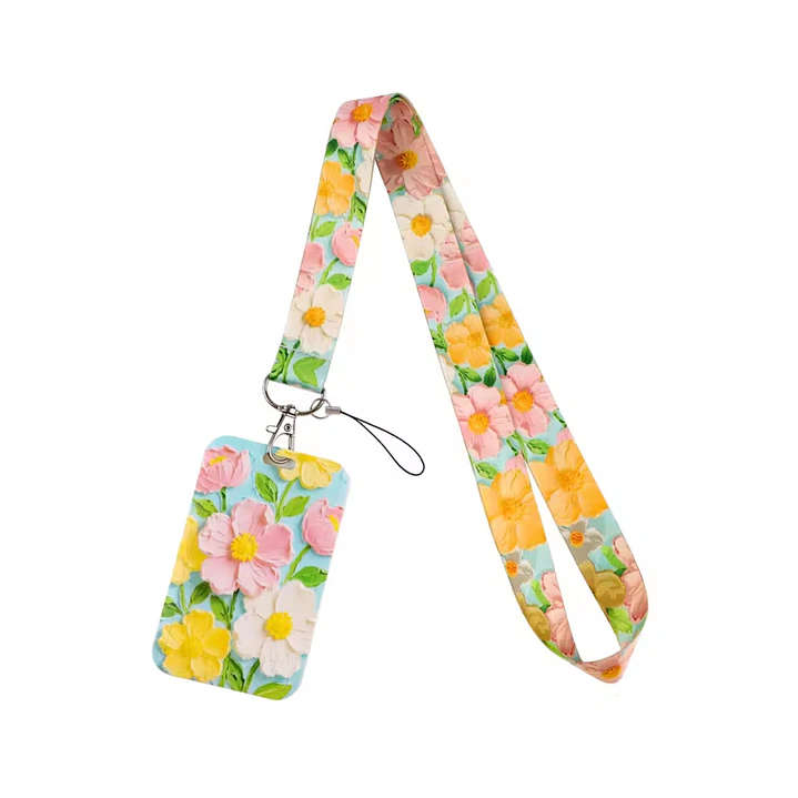 Portacredencial + Lanyard Diseño Flores 4