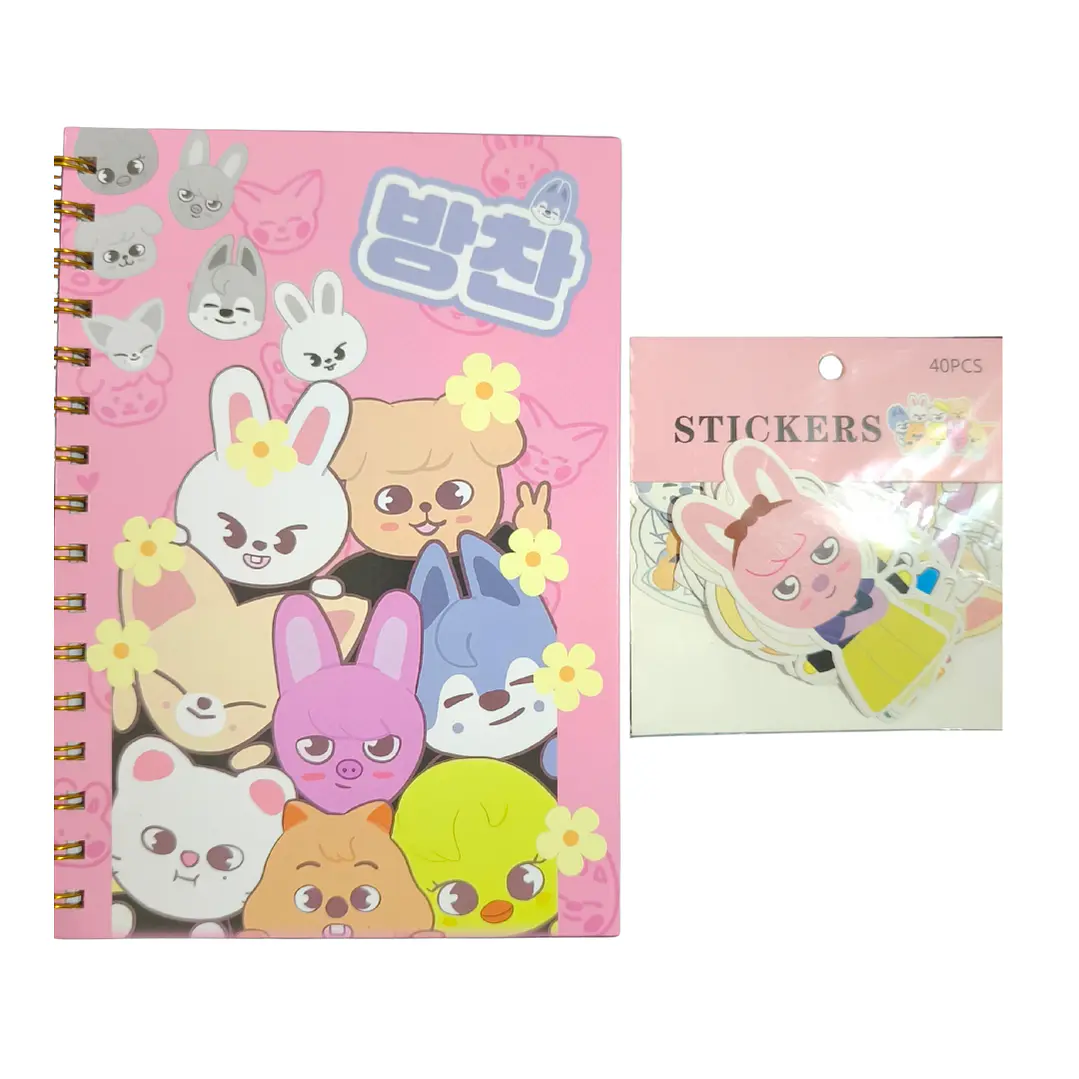 Set Libreta + Stickers Diseño Stray Kids SKZOO Kpop 1
