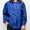 Coach Jacket Champion Allover Tag Print Blue Satin 