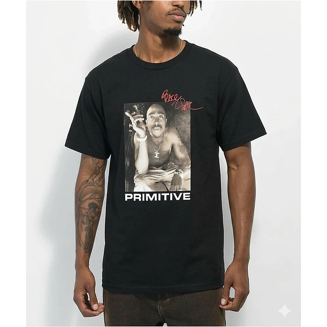 Primitive x Tupac Smoke Black T-Shirt