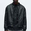 Chaqueta Acolchada Relaxed Faux Leather Embroidered Floral - Negro
