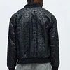 Chaqueta Acolchada Relaxed Faux Leather Embroidered Floral - Negro