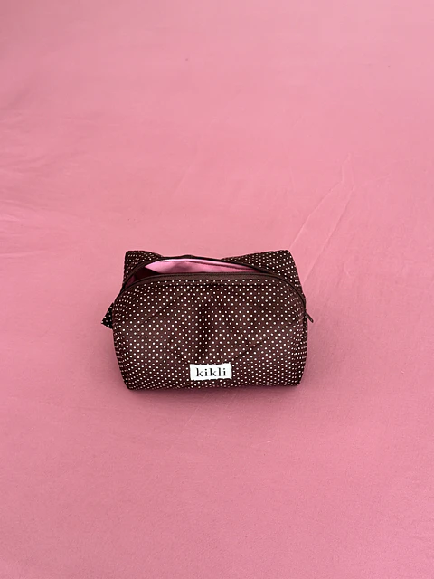 makeup bag dots chocolate
