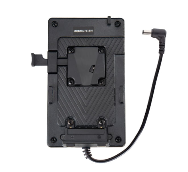 Adaptador Nanlite V-Mount a Barrel macho 5,5mm y clamp