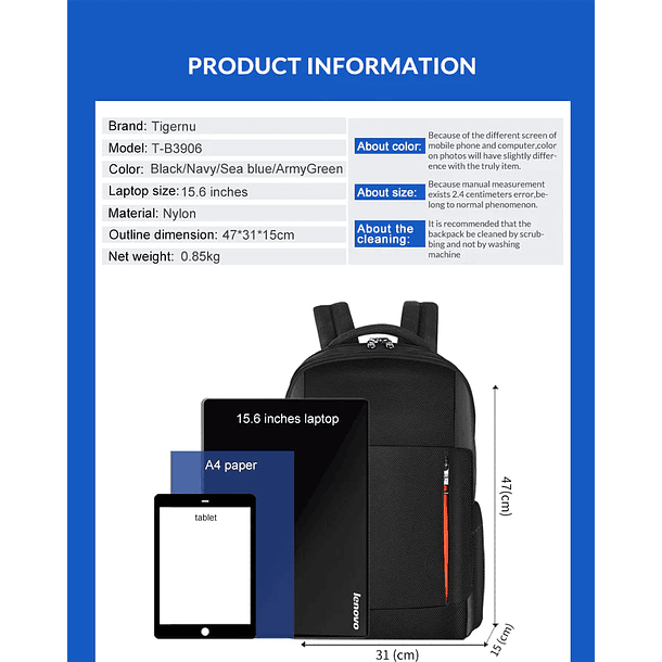 Mochila T-B3906 Backpack Executive Black 15.6
