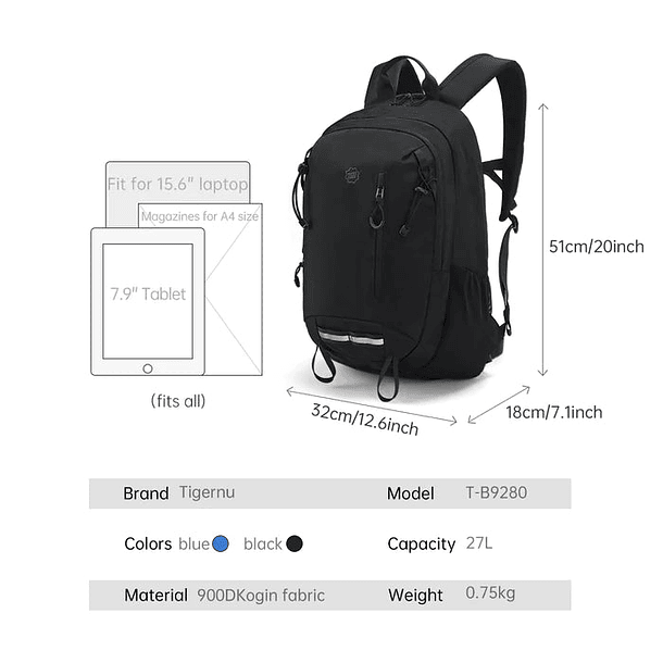 Mochila Tigernu T-B9280 Backpack Outdoor Black 15.6