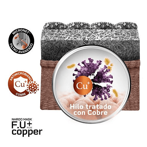  FU+ Copper Grey Mascarilla deportiva anti-microbiana, Naroo