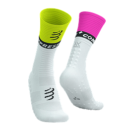 Mid Compression Socks V2.0 White/Safety Yellow/Neon Pink, Compressport