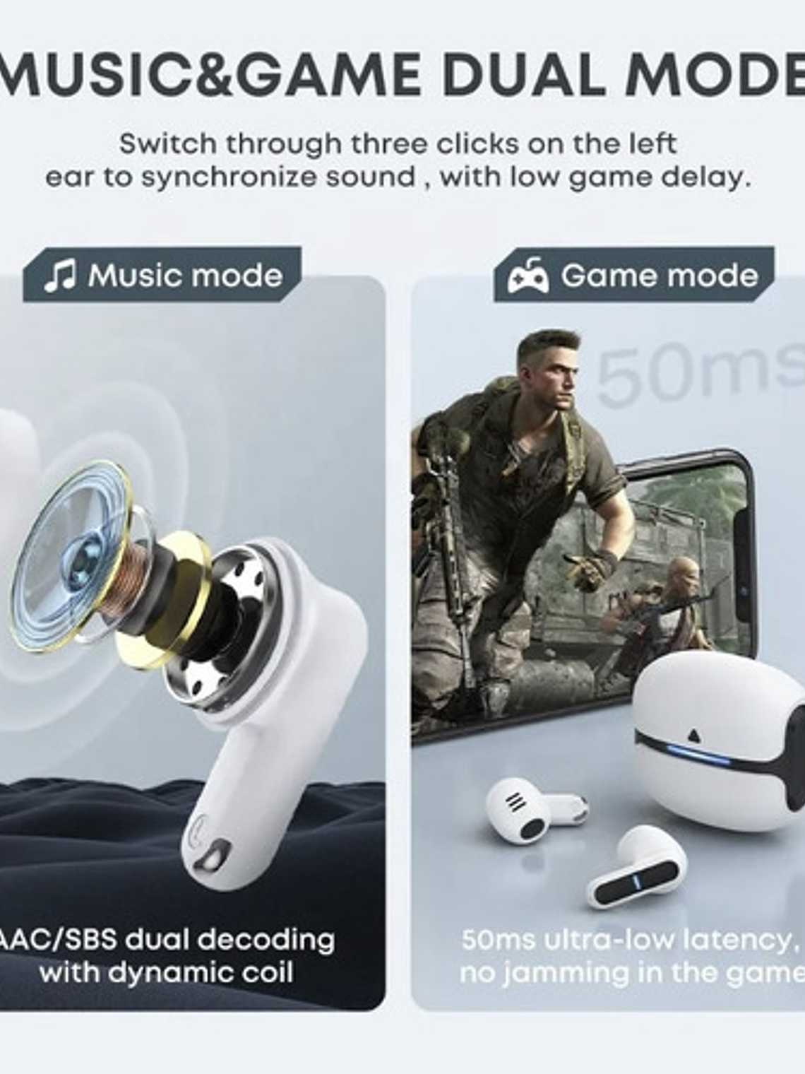 Audífonos Langsdom Theta Tg11, Gaming Bluetooth 5.3 Color Blanco  12