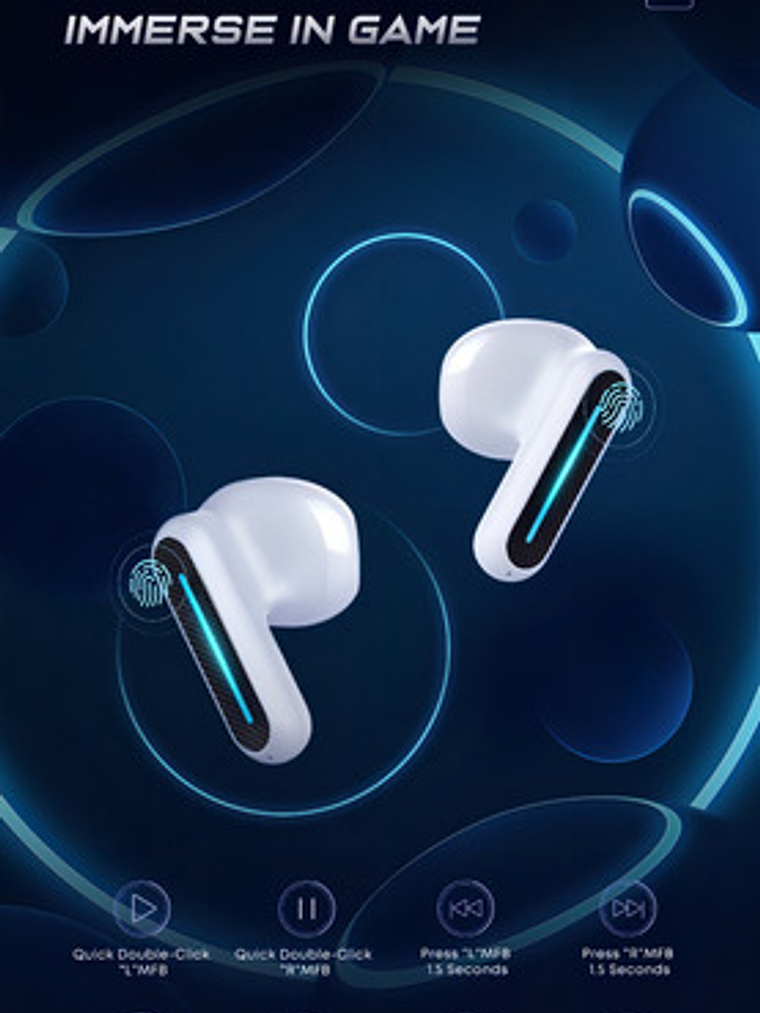 Audífonos Inalámbricos Langsdom Delta, Bluetooth Gamer  Blanco Luz Led Azul 3