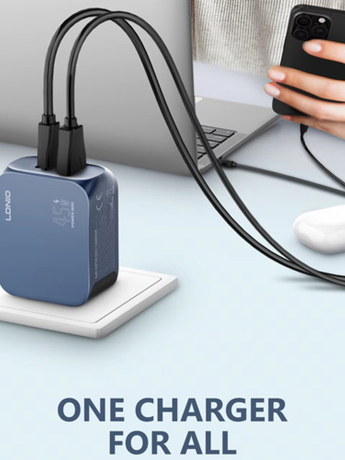 Cargador Gan 45w Ldnio, C/cable, 3 Puertos Usbc, Usba, Light 4