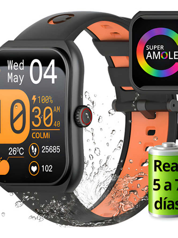 Reloj Inteligente Colmi P86, Correa Naranja Bisel Negro, Llamadas 2