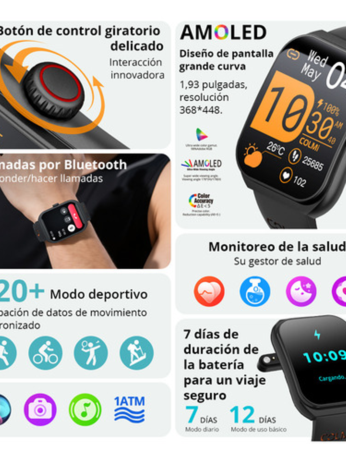 Reloj Inteligente Colmi P86, Correa Naranja Bisel Negro, Llamadas 6