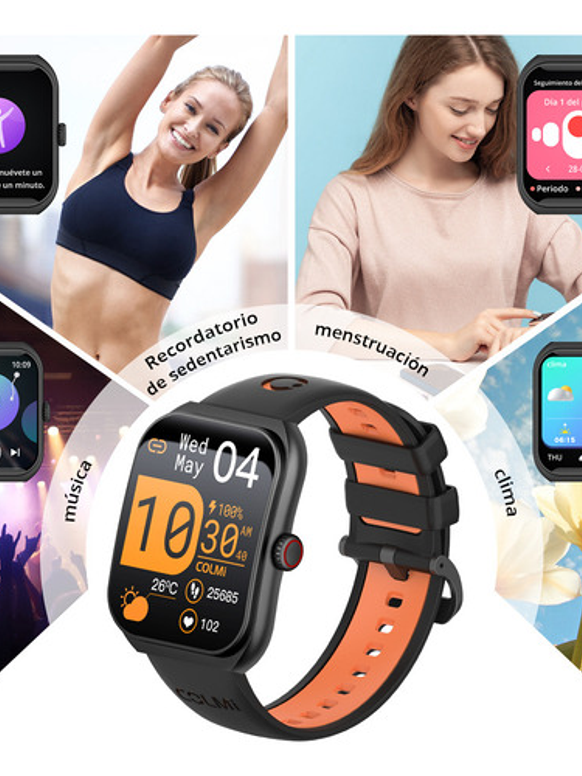 Reloj Inteligente Colmi P86, Correa Naranja Bisel Negro, Llamadas 7