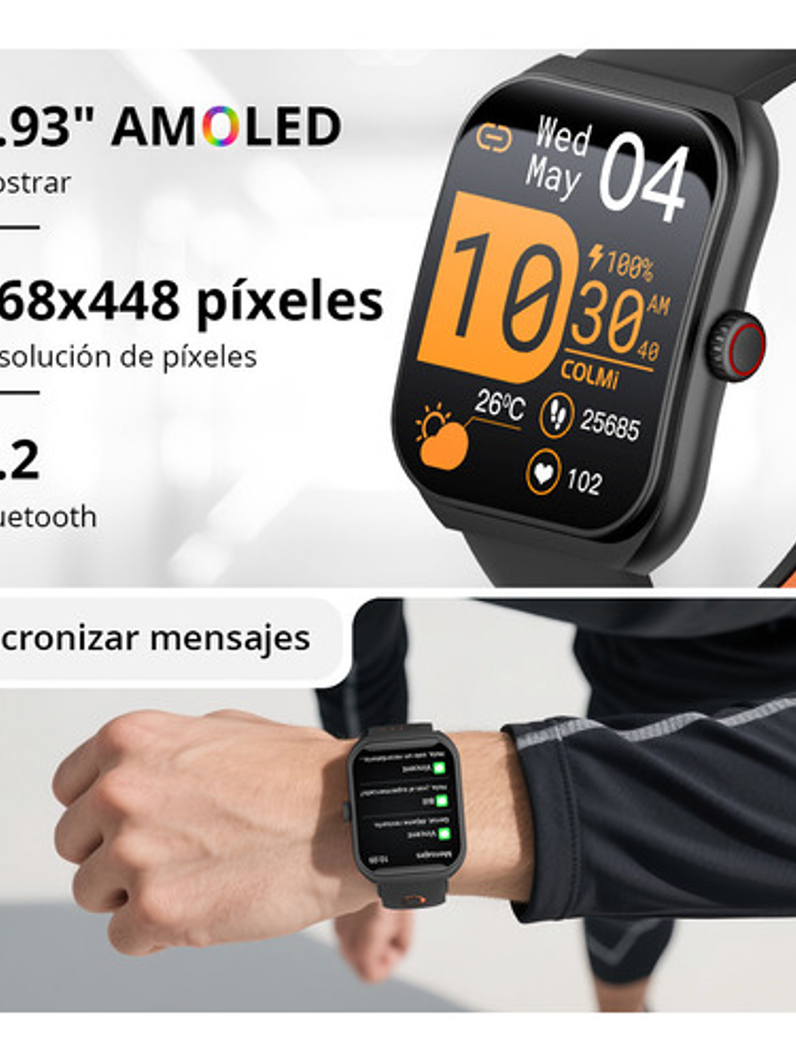 Reloj Inteligente Colmi P86, Correa Naranja Bisel Negro, Llamadas 8