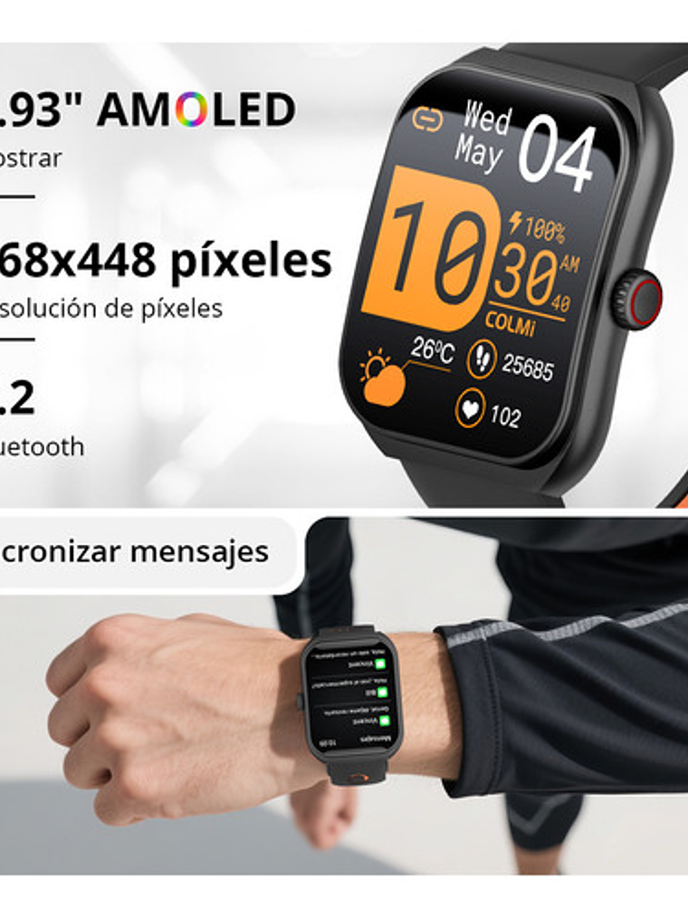 Reloj Inteligente Colmi P86, Correa Naranja Bisel Negro, Llamadas 8