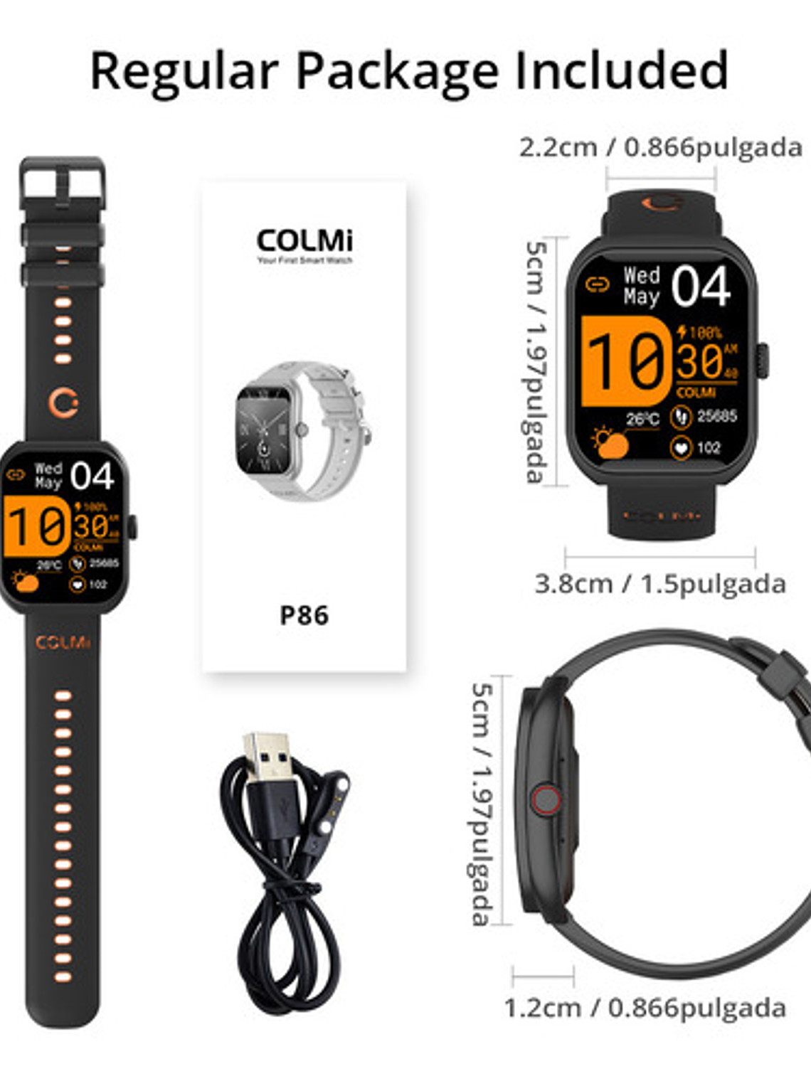 Reloj Inteligente Colmi P86, Correa Naranja Bisel Negro, Llamadas 9