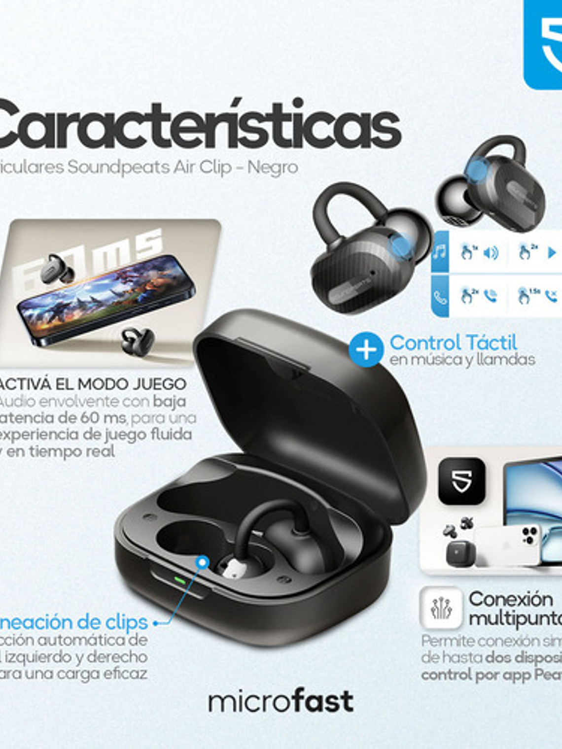 Audífonos Soundpeats Air Clip, Bluetooth Open-ear Ipx5, Color Negro 9