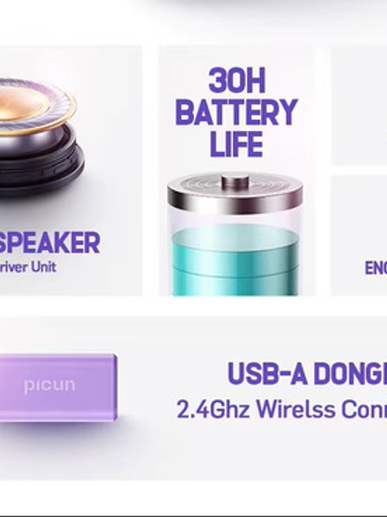 Audífonos Gamer Picun G1, Inalámbricos Ps4 Ps5, 30 Hrs, Blanco Negro 7