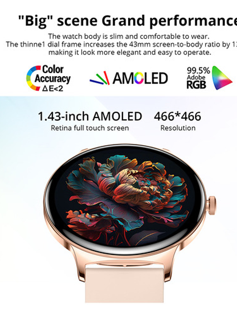 Reloj Inteligente Colmi V89, Correa Silicona Negro, Amoled 1.43 7