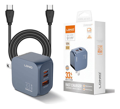 Cargador Gan 33w Ldnio, C/cable, 3 Puertos Usbc, Usba, Light