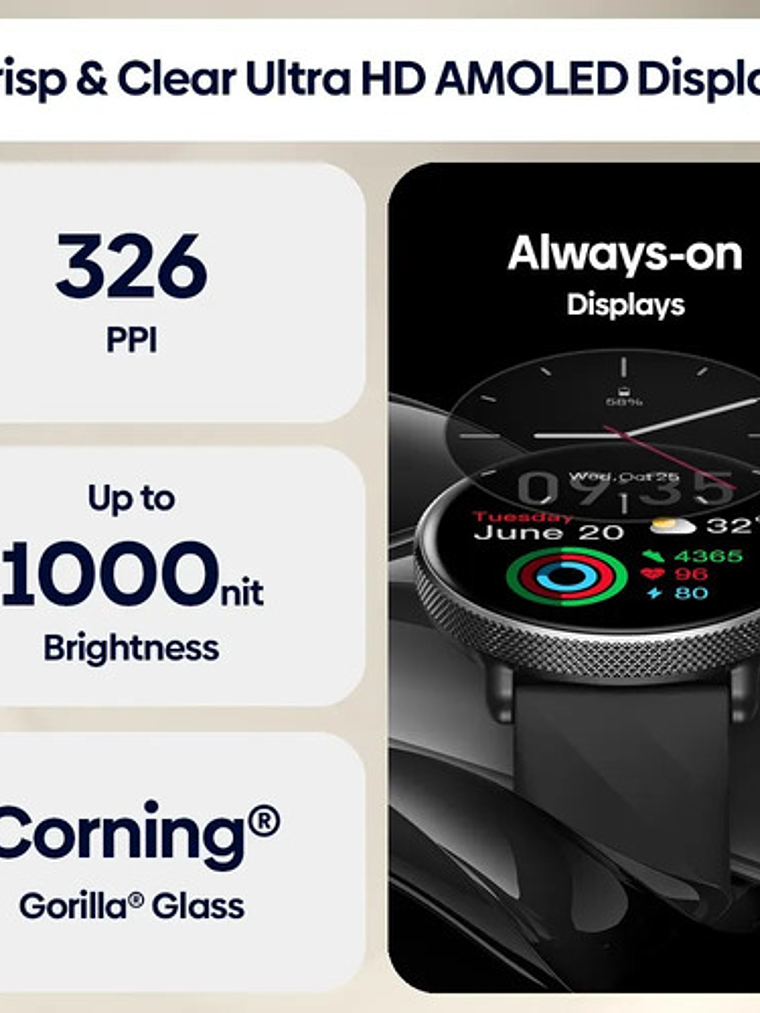 Reloj Inteligente Zeblaze Gtr 3 Pro, Redondo con Pantalla Hd De 1,43 Pulgadas, Negro 5