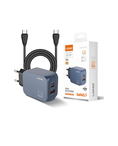 Cargador Gan 45w Ldnio, C/cable, 3 Puertos Usbc, Usba, Light