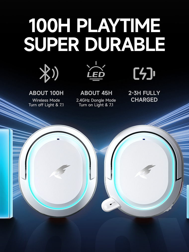 Audífonos Gamer Picun G2 Virtual, Bluetooth 7.1 Rgb 100 Hrs, Blanco 5