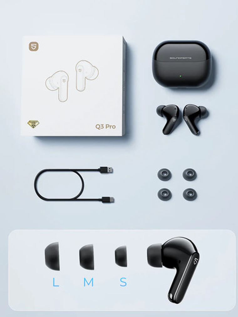 Audífonos Soundpeats Q3 Pro, Bluetooth 6.0 Anc Audio Espacial Negro 5