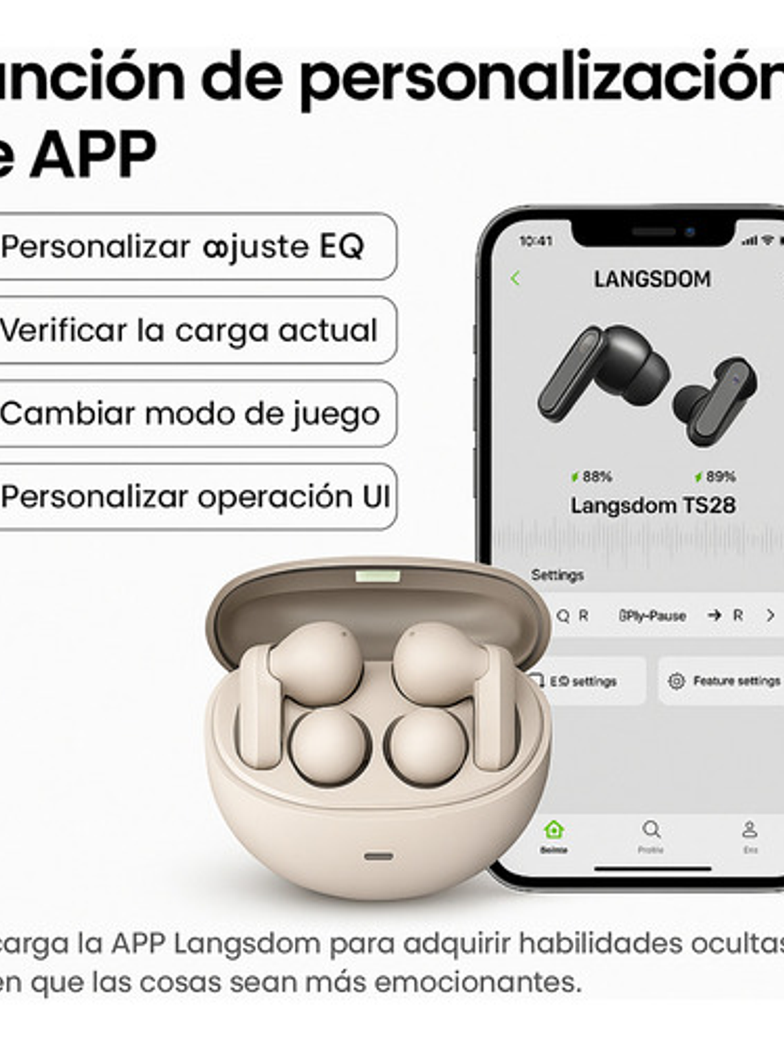 Auriculares Inalambricos Langsdom Ts28 Clip On Ear Con App 3