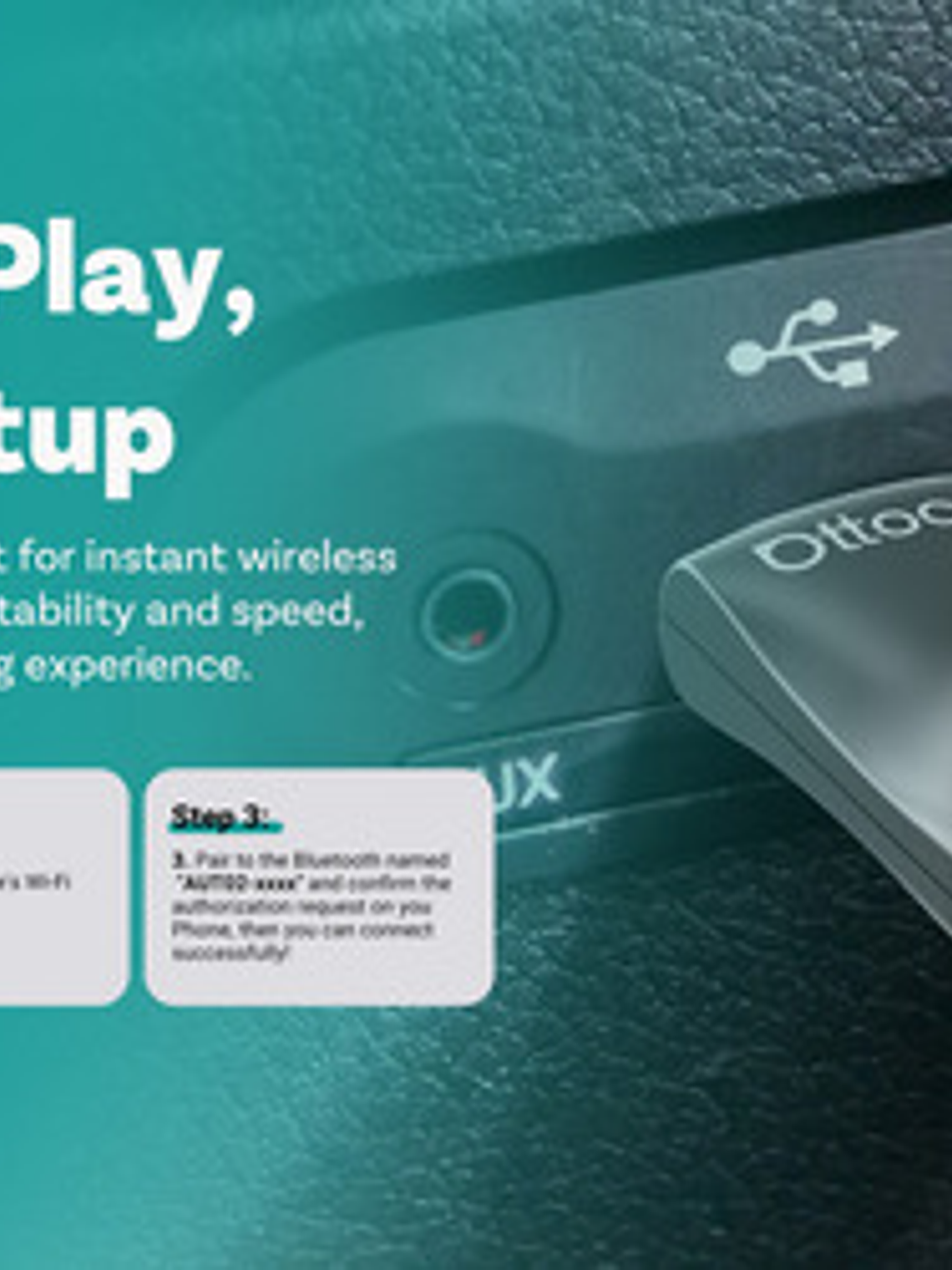 Adaptador Inalámbrico Ottocast Mini, Carplay Android Auto 6