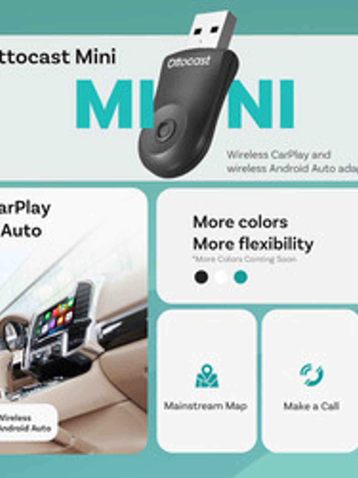 Adaptador Inalámbrico Ottocast Mini, Carplay Android Auto 9