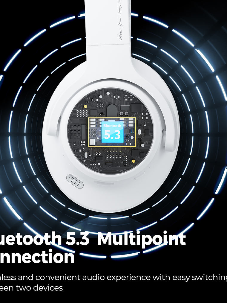 Audífonos Soundpets Space, Bluetooth, Cancelación Ruido, color blanco 5