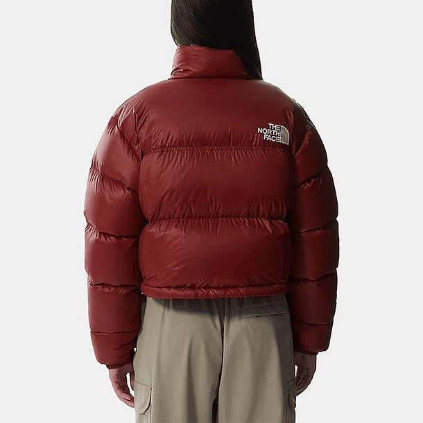 Chaqueta The north face nuptse mujer roja efecto cuero 2