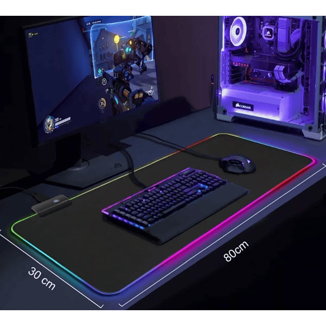 Mousepad Gamer Led Rgb Usb 80x30cm + Teclado Y Mouse Gamer